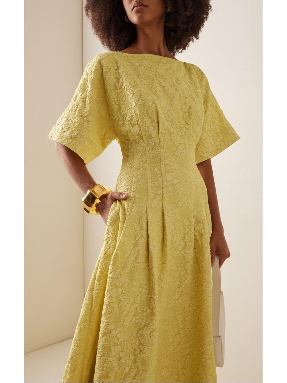 Jonathan Simkhai | Rosalie Yellow Textured Jacquard Maxi Dress Size 4 - Picture 3 of 11